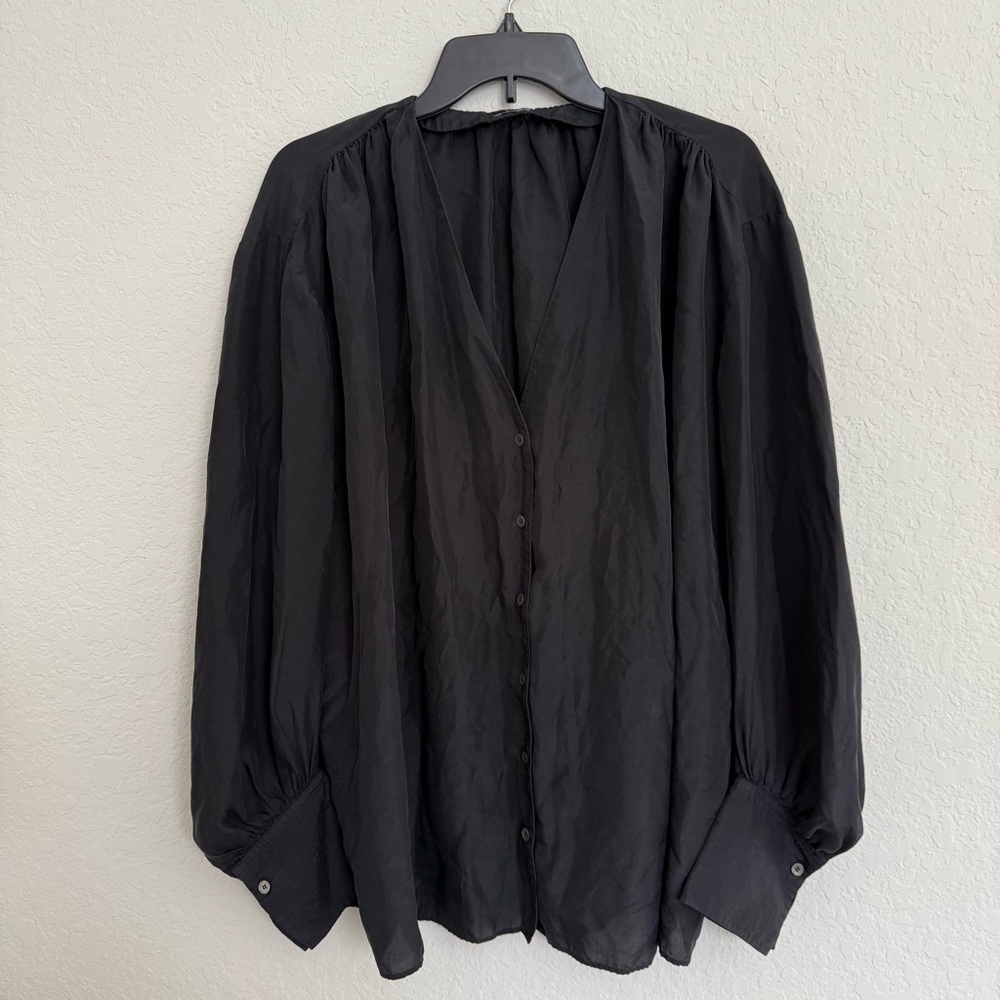 Joseph Bary Habotai Black Silk Button Up Blouse Size 38 Quiet Luxury Old Money - Picture 3 of 8